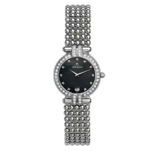 Michel Herbelin Perle 16873/44XB59 ladies quartz watch with diamond-set bezel, black dial, and stainless steel bracelet