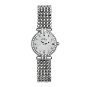Michel Herbelin Perle 16873/44XB59 ladies quartz watch with diamond-set bezel, mother-of-pearl dial, and stainless steel bead bracelet