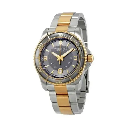 Victorinox Maverick 241825 two-tone grey dial diver watch with gold-plated rotating bezel and stainless steel bracelet