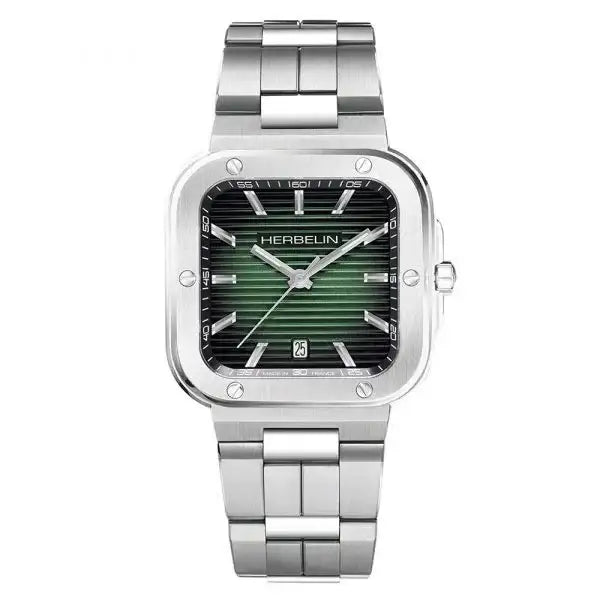 Michel Herbelin Cap Camarat 12246/B16 square stainless steel watch with green gradient dial and integrated bracelet