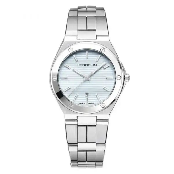 Michel Herbelin Cap Camarat 14545/B25 ladies watch with ice blue guilloche dial and stainless steel bracelet
