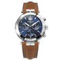 Michel Herbelin Newport Chronograph 37688/35GON blue dial stainless steel quartz watch with brown leather strap