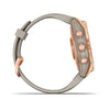 Garmin Fenix 7S-Solar Edition Rose Gold with Light Sand Band.