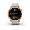 Garmin Fenix 7S-Solar Edition Rose Gold with Light Sand Band.