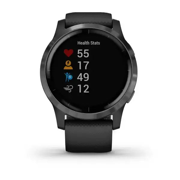 Garmin Vívoactive 4 GPS smartwatch 45mm slate grey case black silicone strap health stats display