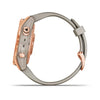 Garmin Fenix 7S-Solar Edition Rose Gold with Light Sand Band.
